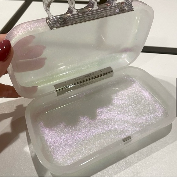 Alexander McQueen Handbags - Alexander McQueen Iridescent White Knuckle Clutch with Swarovski Encrusted Rings